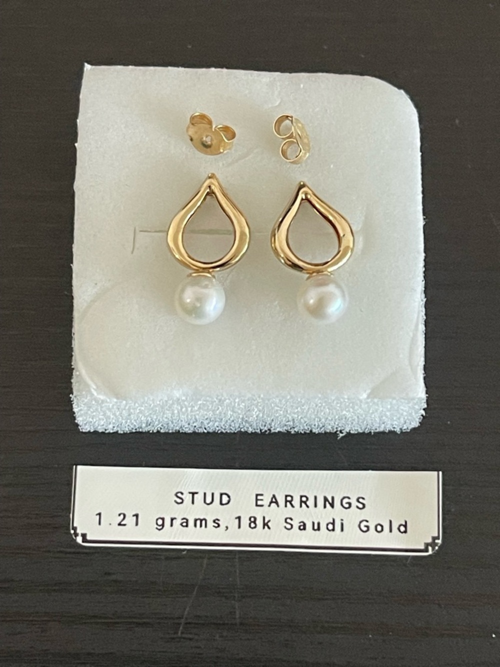 18K Real Gold Teardrop Pearl Stud Earrings - Gold